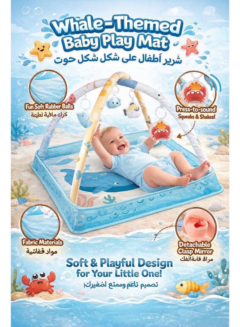 Baby Play Gym Mat Whale Blue, 0M+, Detachable Hanging Toys, Press-to-Sound, Mirror, 75×52cm - Image 1